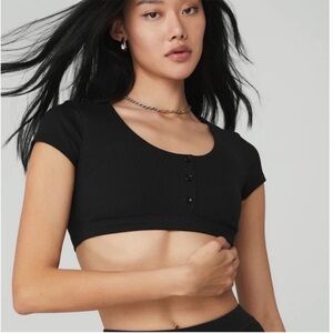 ALO Yoga Blissful Henley Bra Top Black Medium